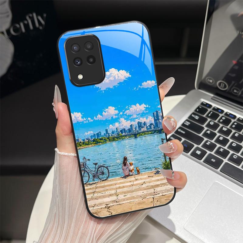 For Samsung M33 M53 Phone Case Trendy Fantasy Design Tempered Glass Hard Bumper For Galaxy M 33 M 53 Full Protection Back Covers