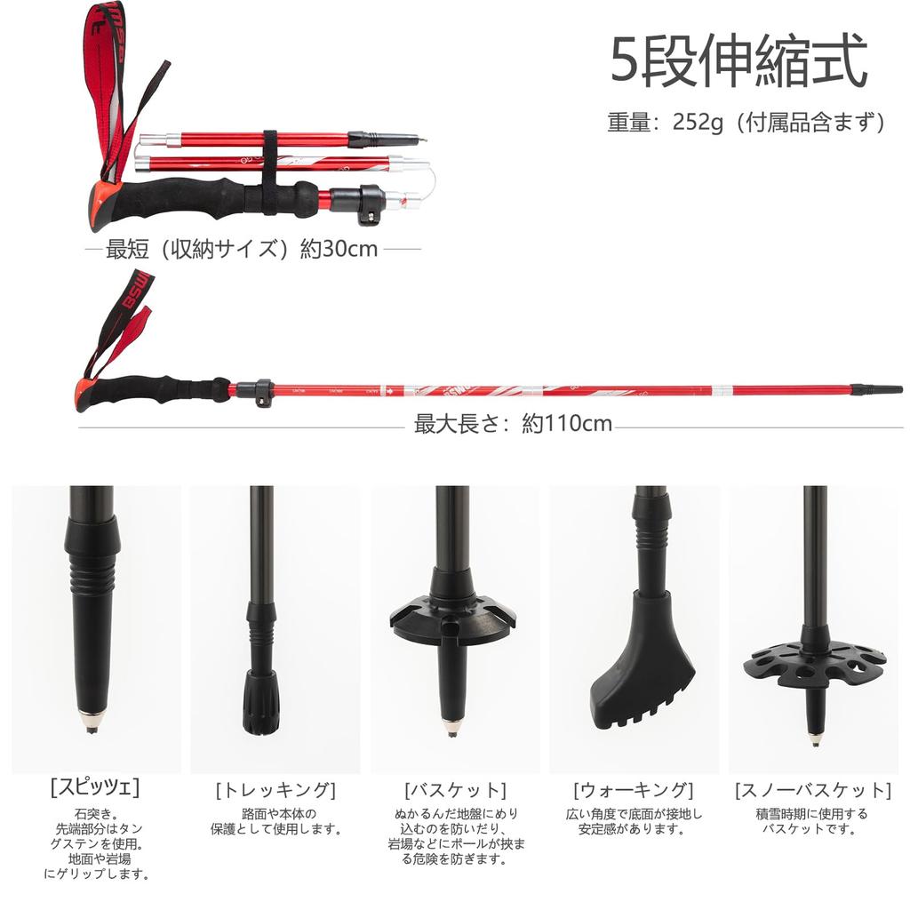 BISINNA Folding Trekking Poles, Lightweight, Set of 2, Compact Aluminum, Adjustable Length, 5-Section Telescopic, Unisex, for Hiking, Outdoor