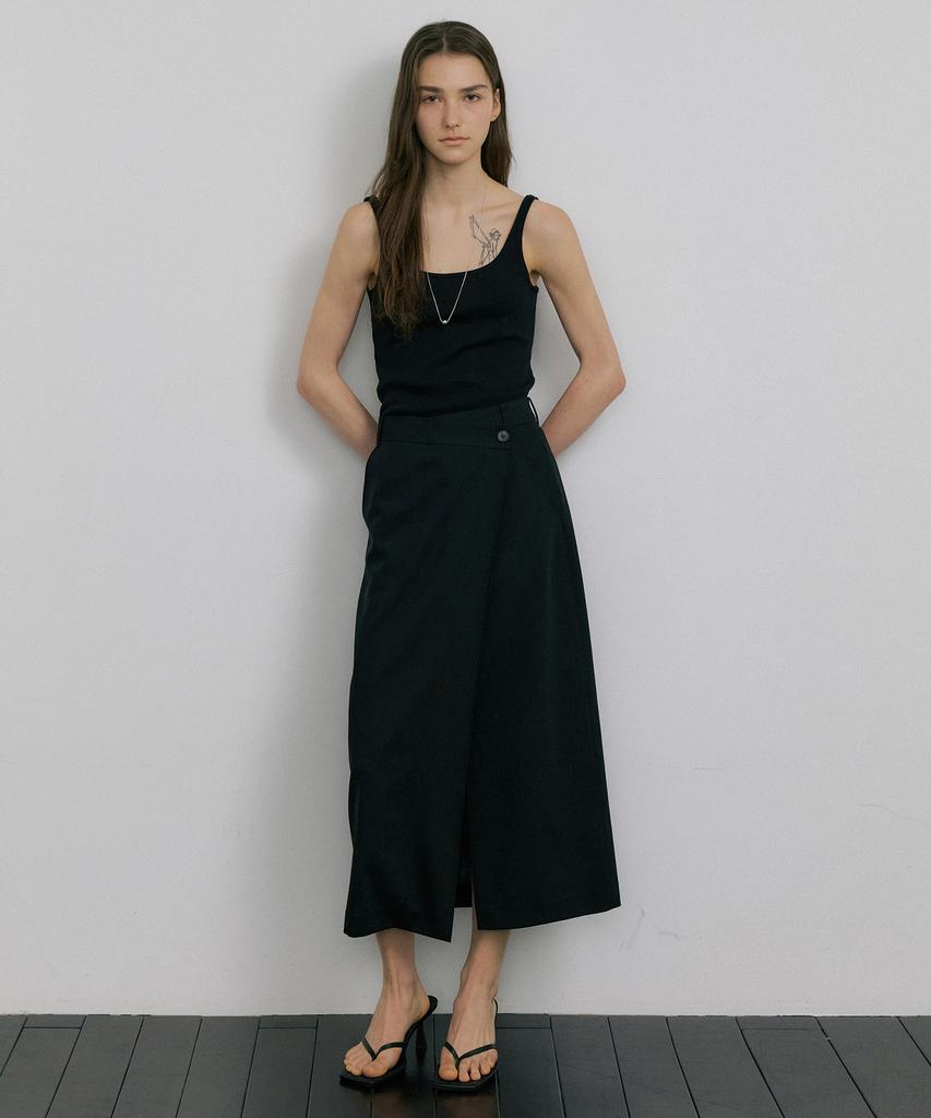 OCTETTE Summer-Wool Classic Wrap Skirts_Black