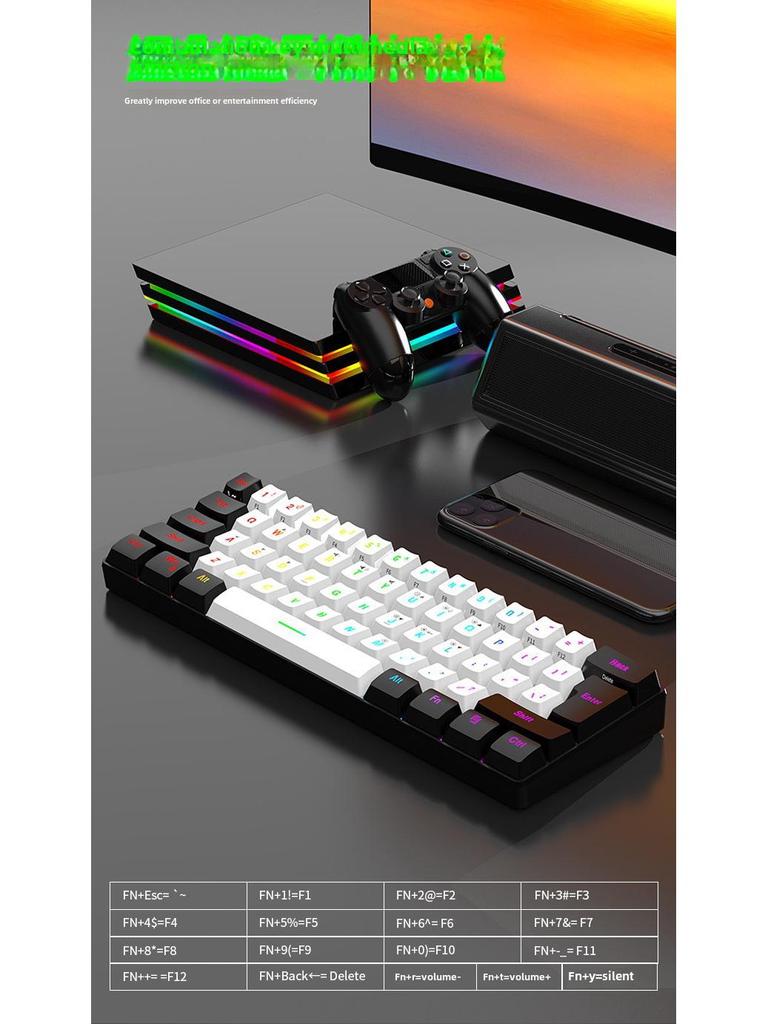 Wired RGB 61-Key Mini Gaming Keyboard - Compact, Mechanical Feel for Office and Portable Use