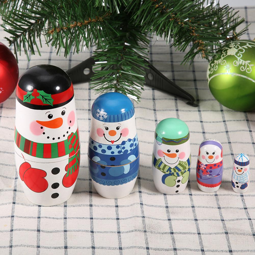 5pcs Christmas Handpainted Cute Wooden Matryoshka Dolls Russian Nesting Dolls Set Home