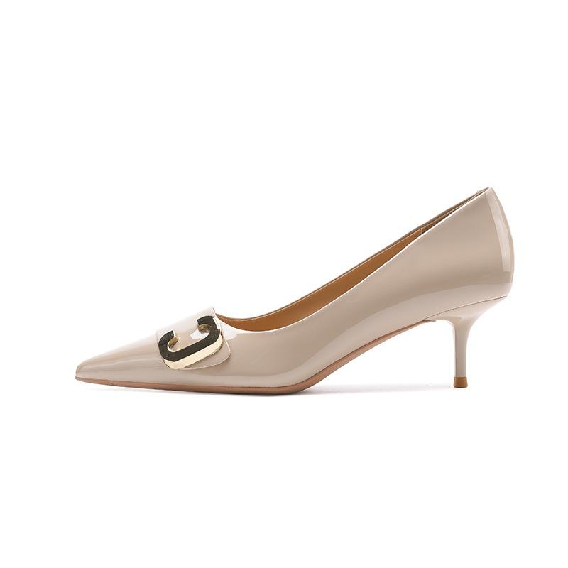 8-5 Sexy one-word metal buckle single shoes, autumn new pointed thin heels, not tired high heels