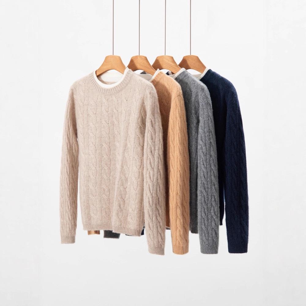 New Arrival Women's Color Block Cashmere Knit Sweater - Round Neck Long Sleeve Thick Pullover