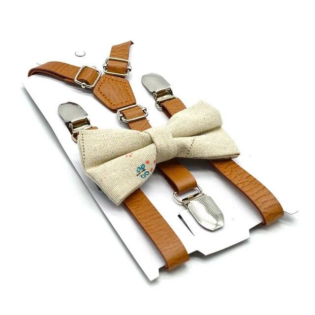 Children Bow-knot British Retro Style PU Leather Suspenders Clips Baby Kids Bow Tie Set Boys Adjustable Wedding Ties Accessories