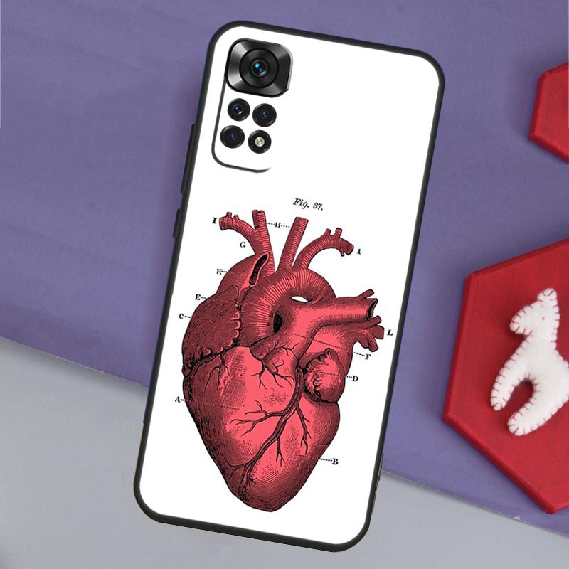 Vintage Anatomical Heart Brain Phone Case For Xiaomi Redmi Note 12 12S 11 11S 10 10S 9 9S 8 Pro Redmi 12 9C 10C 12C Cover