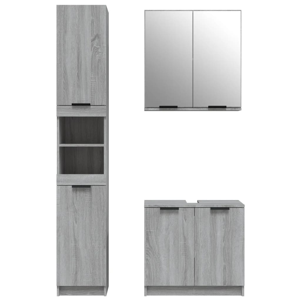 3 Piece Bathroom Furniture Set Grey Sonoma Particleboard