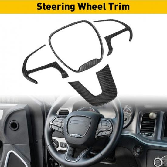 Carbon Steering Fiber Wheel Cover Trim Bezels Accessories For Dodge Charger2015+