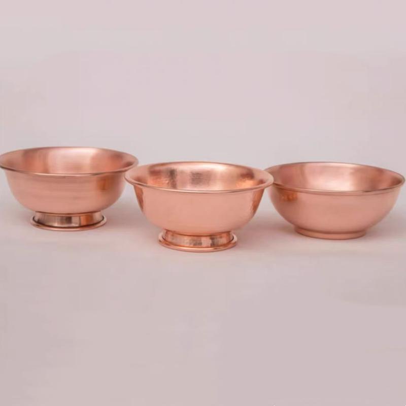 Vintage Red Copper Salad Tall Feet Bowl,Engraving Hammer Texture Home Breakfast Cheese Tableware,Snack Bowl Table Decoration