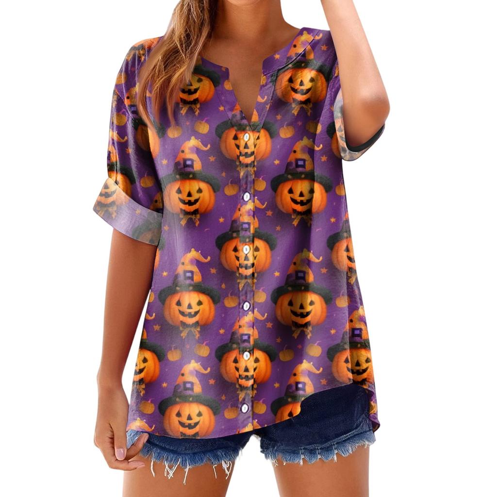 Women's Fashionable, Casual, Comfortable, Loose-Fitting Halloween Print Top