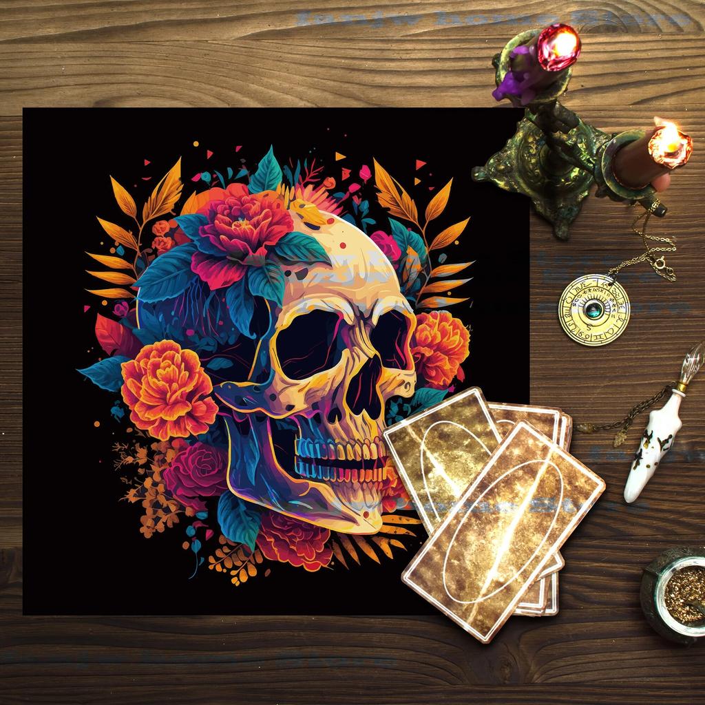 Fashion Skull Flower Tablecloth Colorful Oil Resistant Decorative Tapestry Home Decor Kitchen