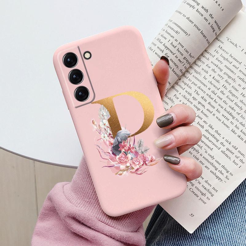 For Samsung Galaxy S22 S 22 Plus Case Flower Gold Letter A Z Soft Silicone Phone Cover For Samsung S22 Ultra Bumper S22+ Shell