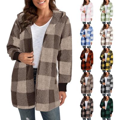Womens Winter Coats Warm Plush Jackets Open Front Long Sleeve Cardigan Trendy Plaid Fuzzy Outerwear
