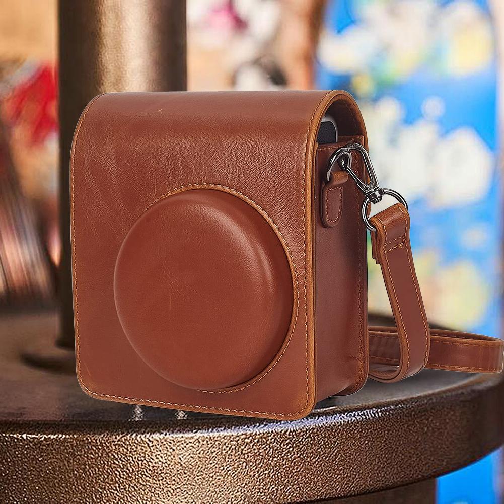 Protective Case Cover with Removable Adjustable Strap Camera Shoulder Bag PU Leather Portable for Instax Mini 40 Instant Camera