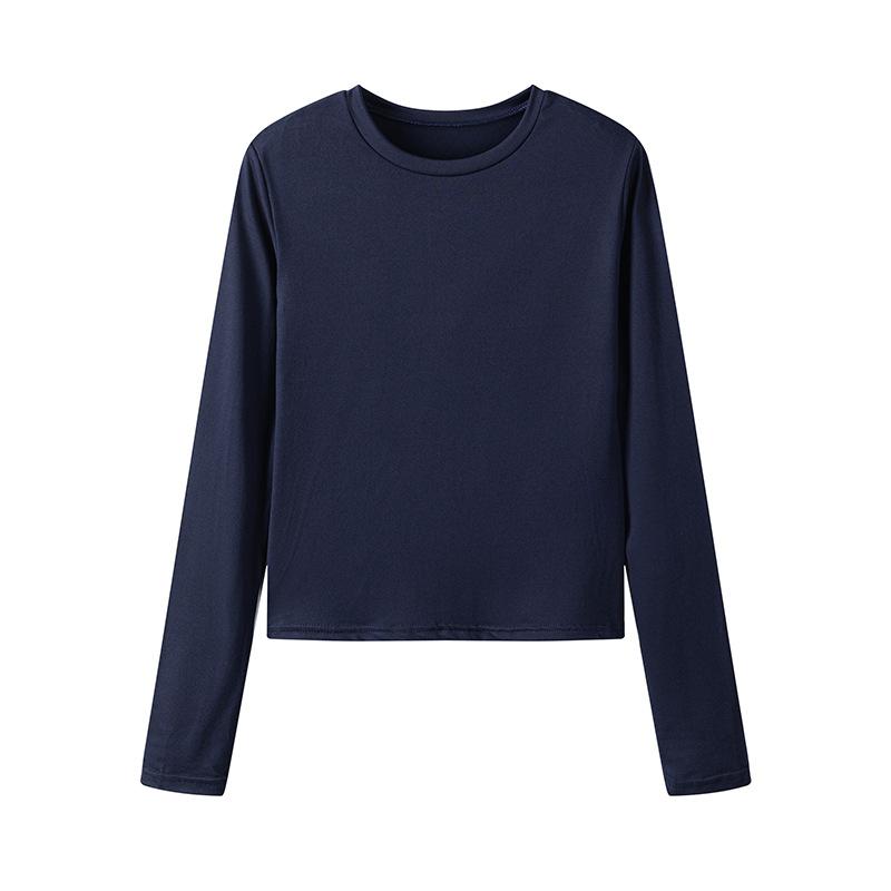 Autumn New Women's T-shirt Solid Color Round Neck Base Shirt Slim Fit Wearing Hands Long Sleeved Top for Women