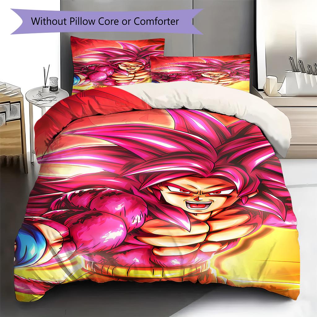 Son Goku Pattern Bedding,Quilt Set Quilt Cover Pillowcase Home Birthday Gift (1 * Duvet Cover + 2 * Pillowcase, Without Core)