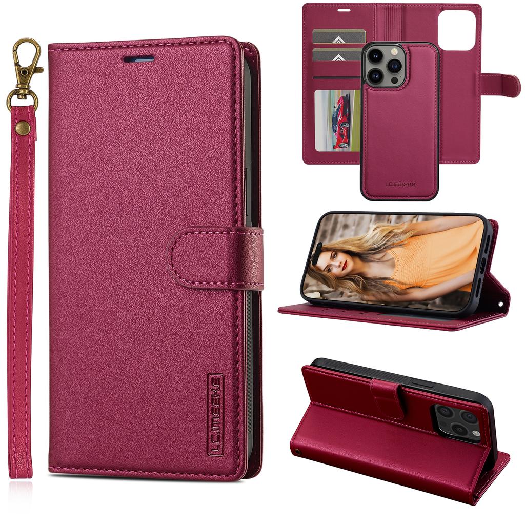 LC.IMEEKE L2 Series for iPhone 14 Pro Case PU Leather Wallet Detachable Magnetic Phone Cover