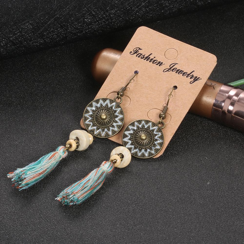 Source Round Sunflower Colored Beads Tassel Earrings Women