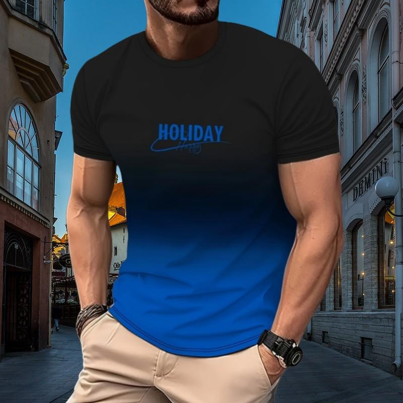 

Новая летняя мужская футболка с буквенным принтом и постепенным изменением цвета, повседневная, с короткими рукавами и круглым воротником, для активного отдыха XS