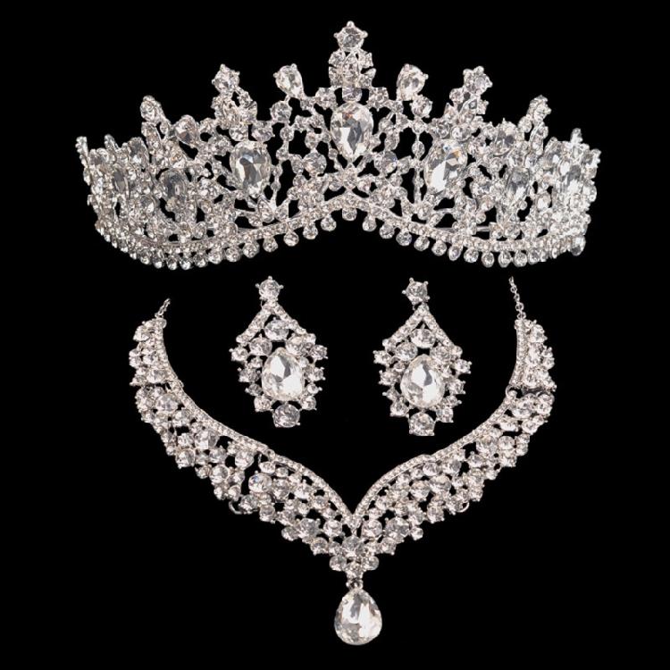 Sophisticated Wedding Jewelry Ensembles with Clear Rhinestones Necklace and Stylish Earrings Fashion Accessory