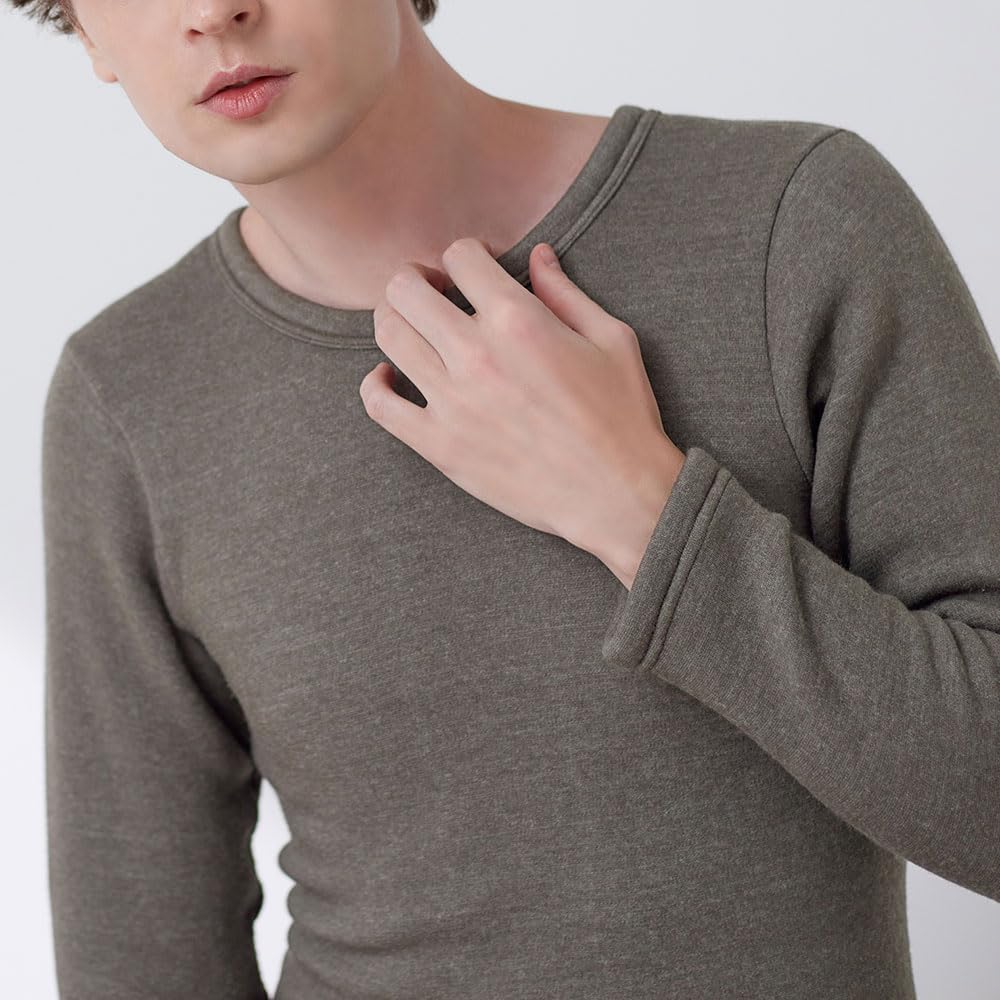 Gunze ADVANCE LABEL Long Sleeve Crew Wool Size M Shirt, Neck, 3/4 Sleeves, Blend, Brushed, Men's, Black,