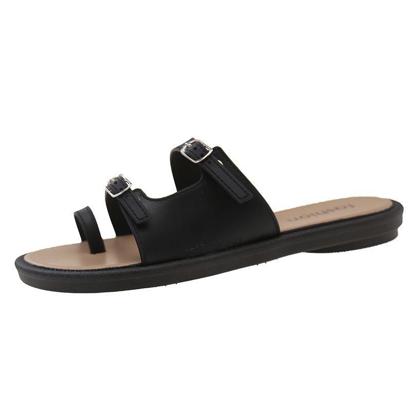 Mary Jane Shoes New Retro Shallow Mouth One Word Versatile Flat Bottom Soft Sole Single Shoes Gentle Women's Sandals