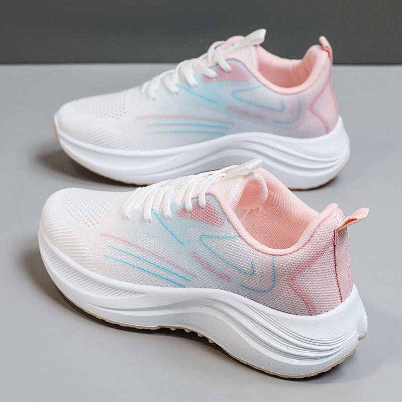 WomenGradient Pink Mesh Running Sneakers Soft Thick Cushion Sole Breathable Lightweight Non Slip Daily Walking Athletic Trainers