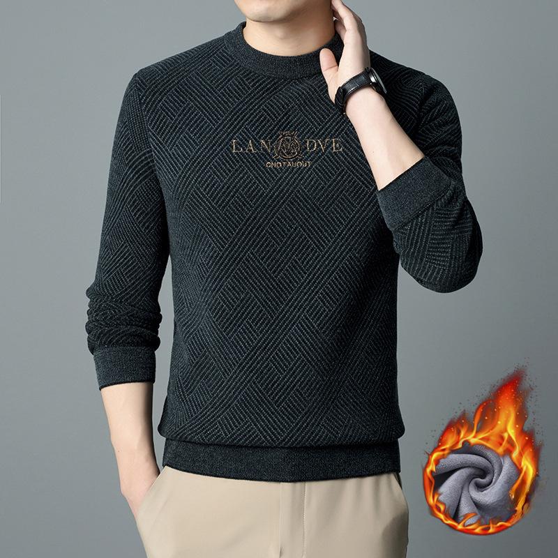 Jacquard Chenille Warm Sweatshirt Winter New Velvet Thickened Round Neck Bottoming Knitted Sweater for Men