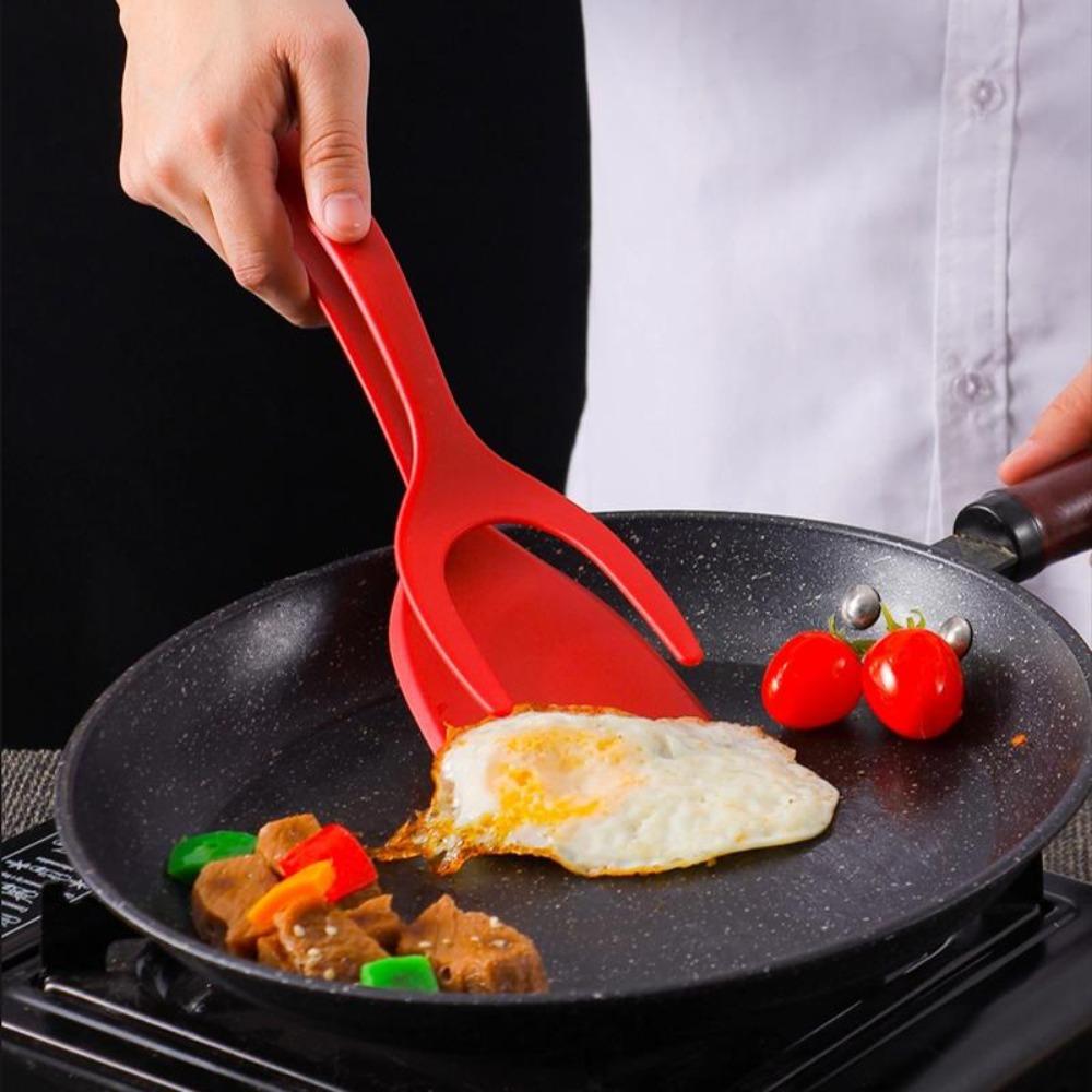 Pinza multifunzionale per spatola in silicone 2 in 1, pinza per vibrazione, resistente al calore, cucina di casa, cottura, bistecca, pancake, uovo, spatola clip