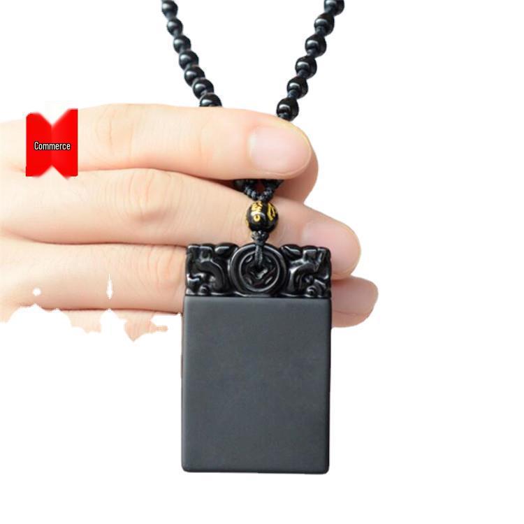 Obsidian Peace and Safety Amulet Jade Pendant Charm for DIY Bracelet