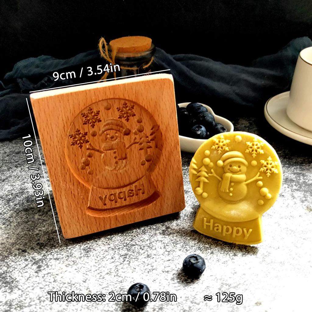 Wooden Cookie Molds for Christmas, DIY 3D Engraved Embossed Biscuit Cutter Moulds, Xmas Tree Snowflake Santa Claus Gingerbread