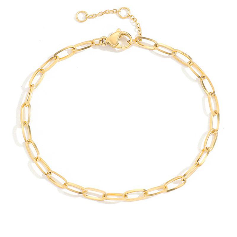 CARLIDANA Fashion Stainless Steel Gold Plated Paper Clip Bracelets Women Men Cuban Link Mesh Chain Bracelet Simple Jewelry