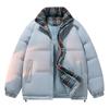 Stand-up Collar Plaid Placket Cotton-padded Coat for Men and Women, Winter Couple's Bread Clothes, Cotton-padded Jacket for Men