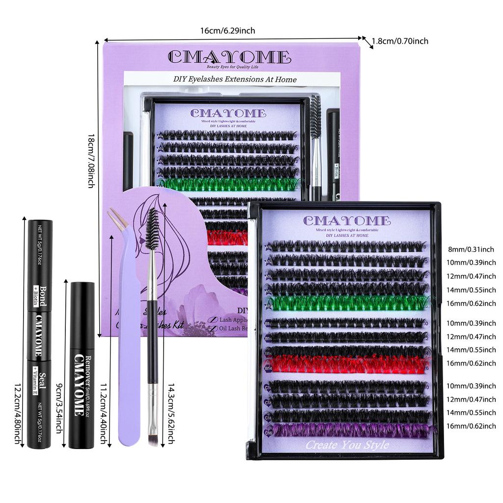 Dense Single Cluster D Song False Eyelashes Set 8-16Mmdiy Segmented Colored Multi-Haired Eyelashes