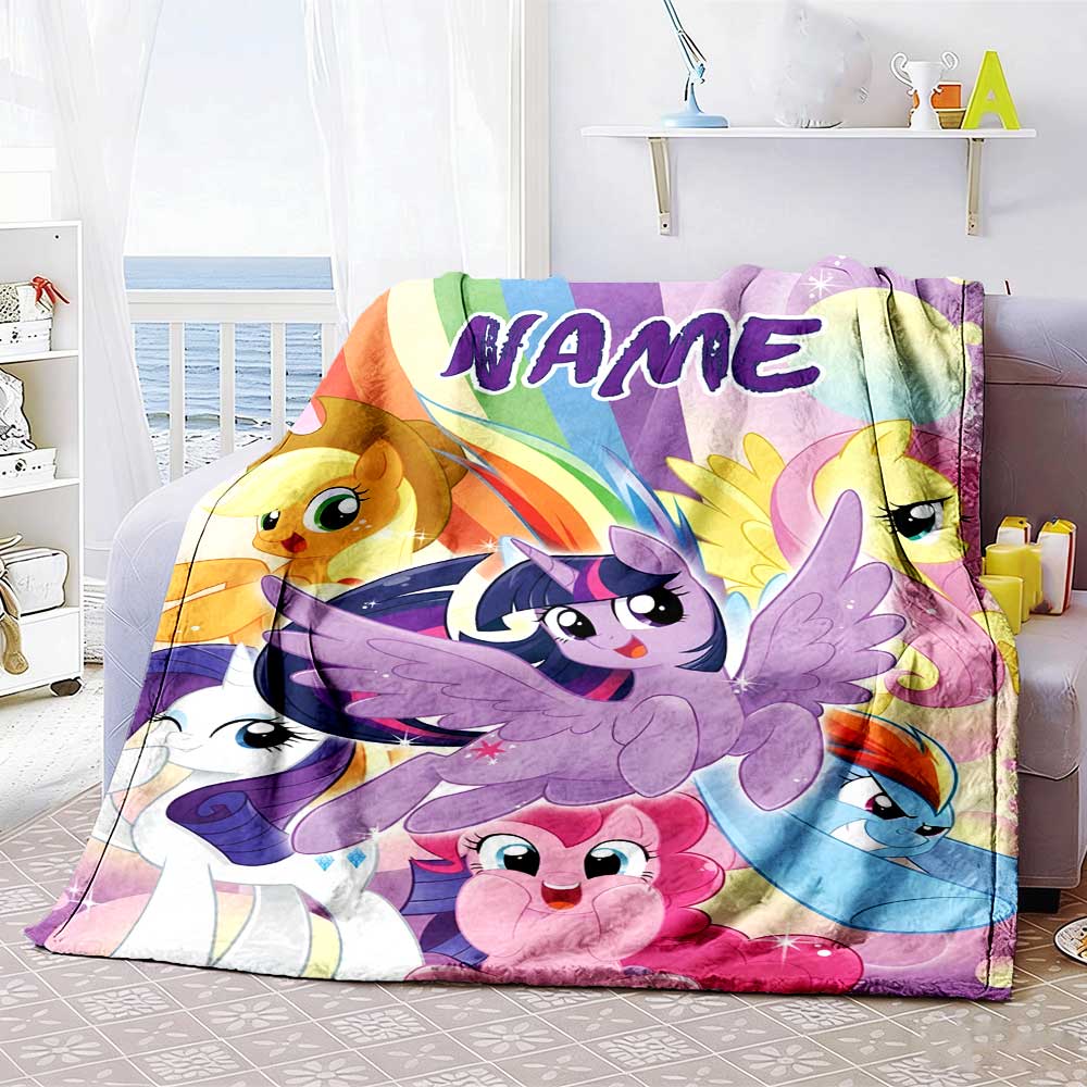 Little Pony (18) Customize Text Blanket Throw Customizable Blanket Soft Warm Cozy Versatile for Sofa Seaside Bedding Office for All Occasions