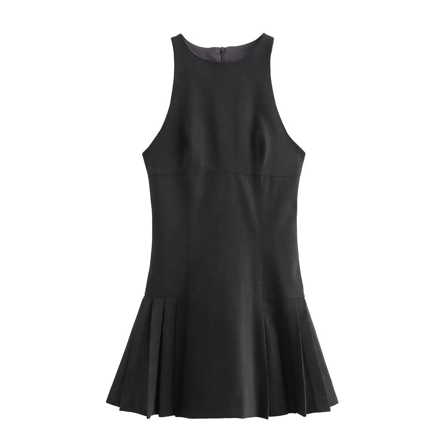 

Осеннее женское плиссированное короткое платье в европейском и американском стиле с халтером Large