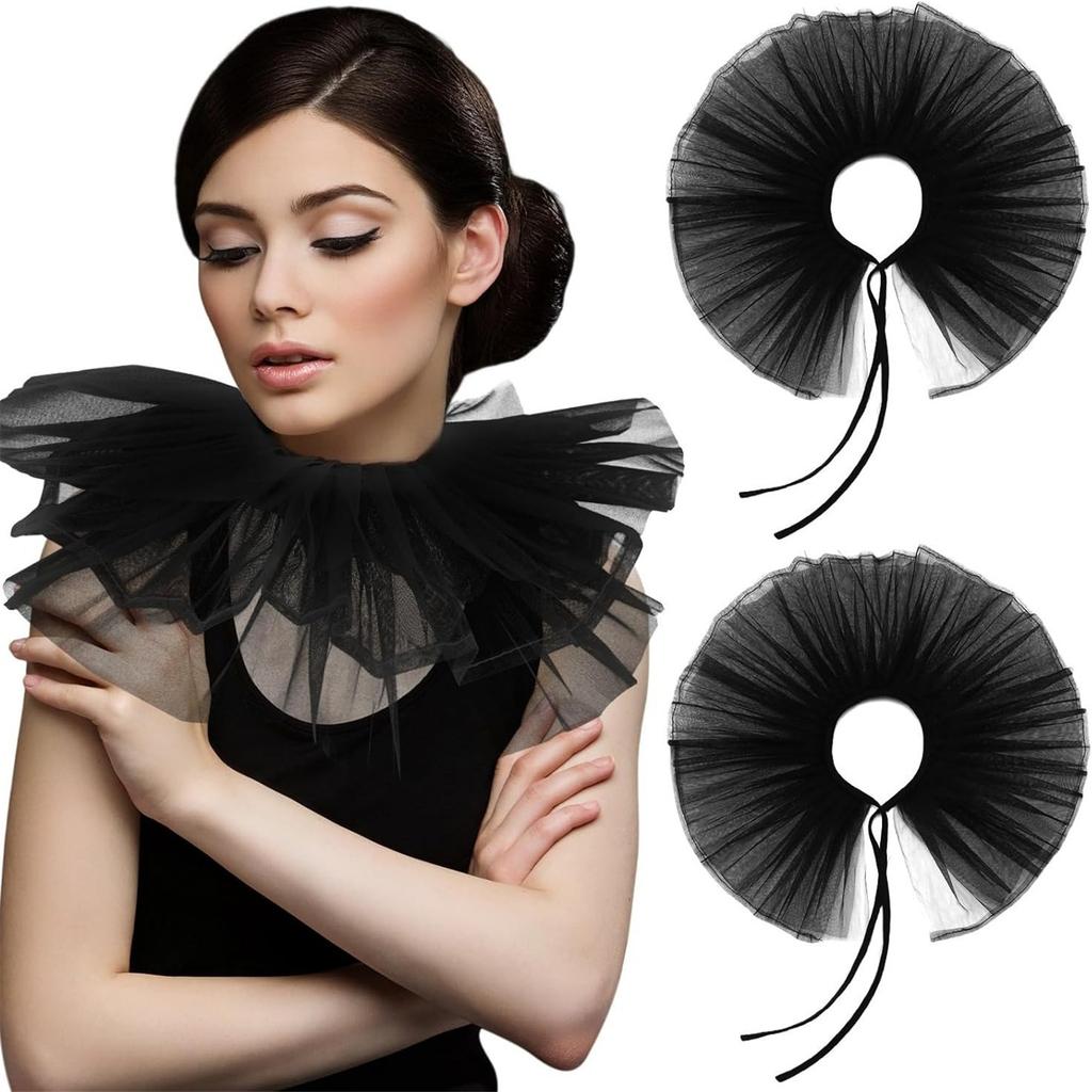 Victorian Collar Ruffled Tulle Renaissance Sheer Lapel Collar for Shirt Blouse Decorative Spread False Collar