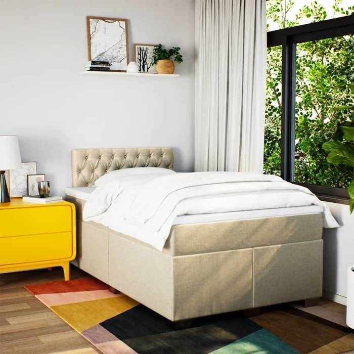 Maison Exclusive - Sommier à lattes de lit avec matelas Crème 120x200 cm Tissu