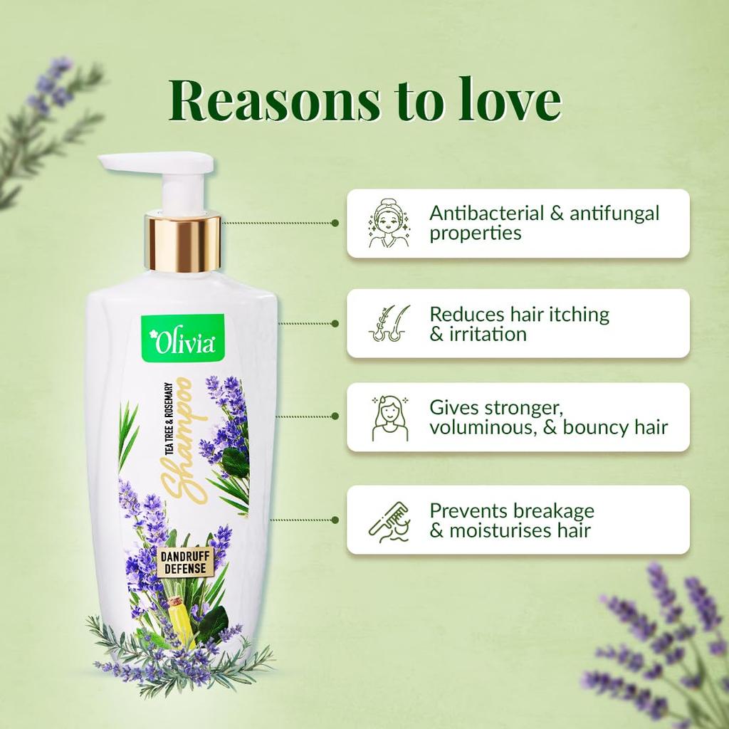 Olivia Anti-Schuppen Shampoo mit Rosmarin & Teebaumöl | Bekämpft Schuppen & Reduziert Juckreiz der Kopfhaut | Stärkt das Haar, Beugt Haarbruch vor & Verleiht