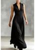 Elegant Black V-Neck Sleeveless Maxi Dress with Cinched Waist, Perfect for Work and Evening Events