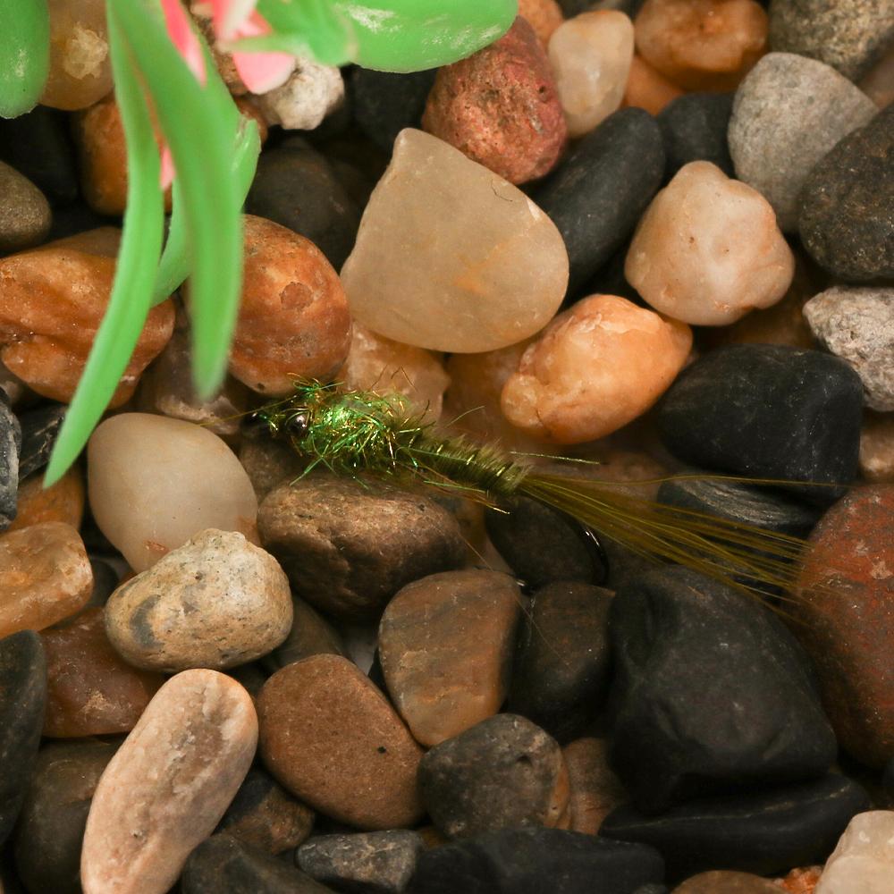 8PCS 12# Chainbead Eyes Flashback Marabou Damselfly Nymph Olive Hackle Nymphs
