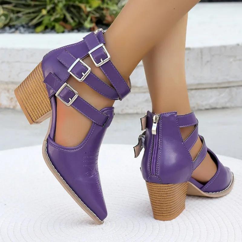 Women's Sandals 2024 Fashion Casual Ladies Pointed Toe Ankle Boots Soft Leather High Heels Comfortable Women Shoes Heeled Sandal