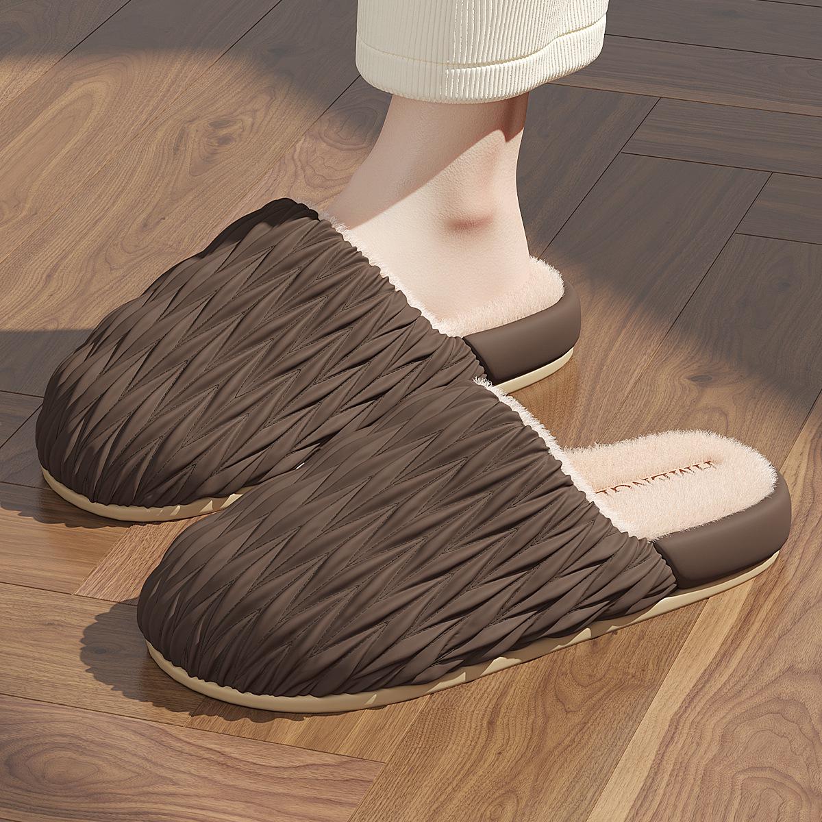 2025 Зимние Нескользящие Кожаные Хлопковые Тапочки 43