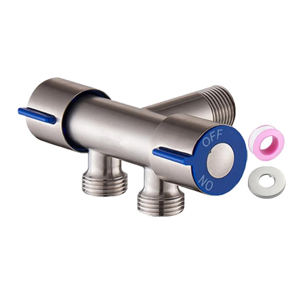 

304 Нержавеющая сталь Одинарный Холодная вода 1 в 2 выхода Ванная комната Туалет Угловой клапан Стиральная машина Двойной выпускной водопроводный кран