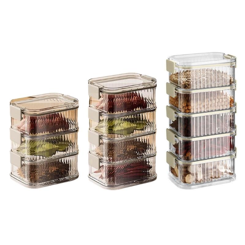 Space Efficient Spice Organiser Leakproof Stackable Container Transparent Kitchen Storage Box For Herbs Seasonings Salt