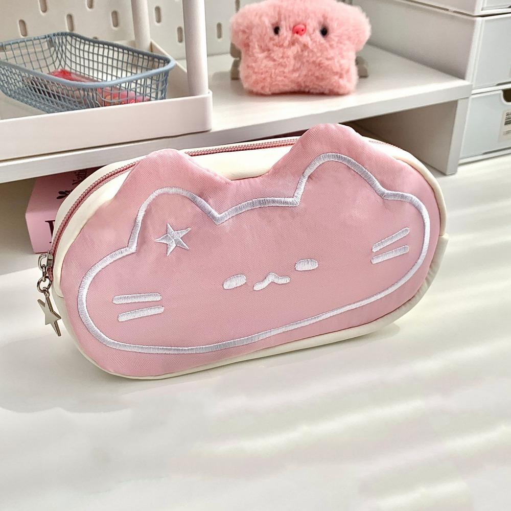 Large Capacity Pen Storage Bag Cat Print Pen Organizer Bag Fashion Plush Pencil Case  Children