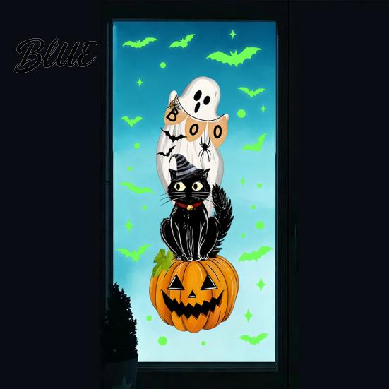 Halloween Home Decor Glow-in-the-Dark Window Cling Spooky Ghost Skeleton Glass Sticker Decal Waterproof Static for Holiday Party Removable
