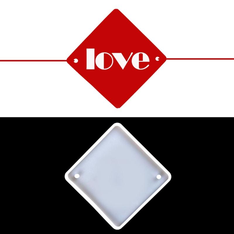 Square Keychain Silicone Mold Pendant Molds for Resin Casting Molds with Hole for Home Pendant with Hanging Hole