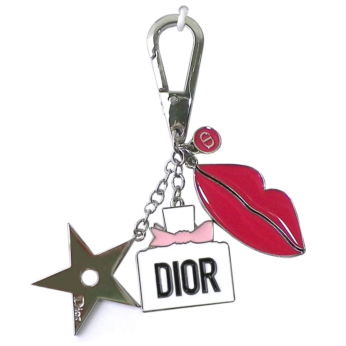 Dior Bag Charm Key Ring Keychain Accessory Strap Logo Charm Lip Silver Pink CD Star