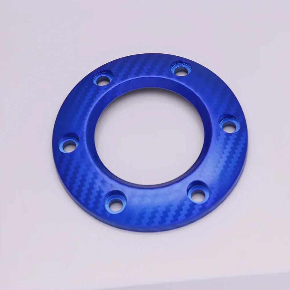 Car Styling Racing Sport Steering Wheel Horn Button Cover Carbon Fiber Aluminium Retainer Ring PCD 70mm Blue Carbon Fiber