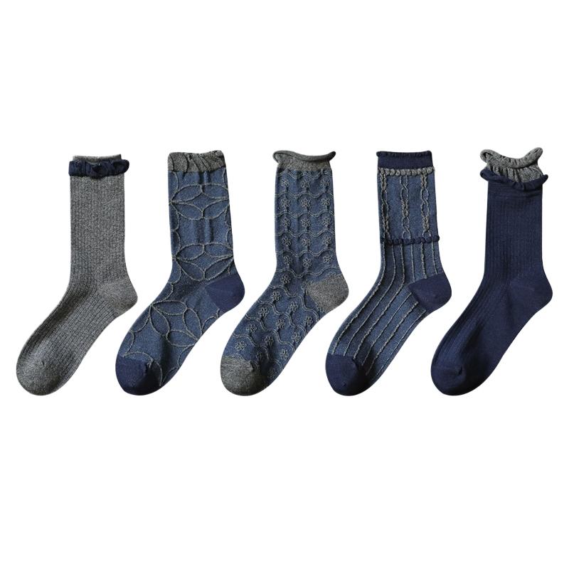 1PC Navy Blue Timeless Seamless Well-Made Versatile Comfortable Vintage Soft Mid-Calf Elegant Socks Seam-Free